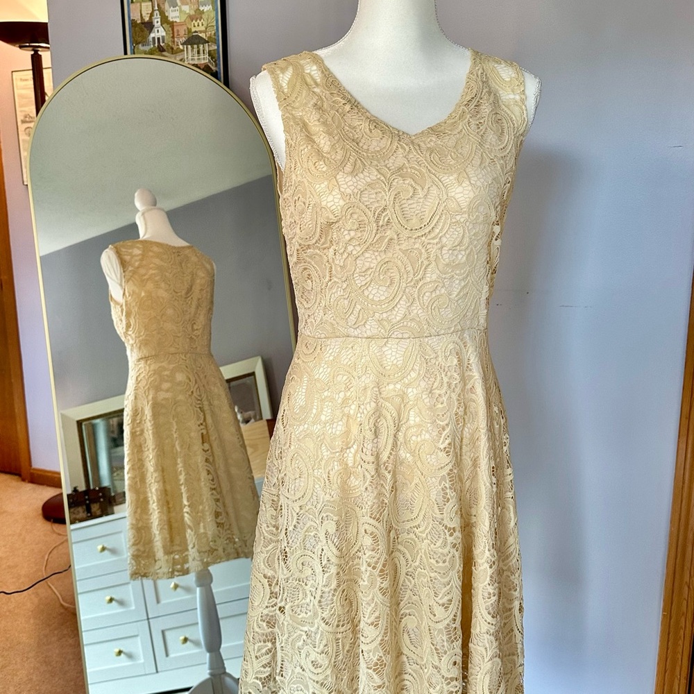 Elegant Lace Sleeveless Dress in Cream